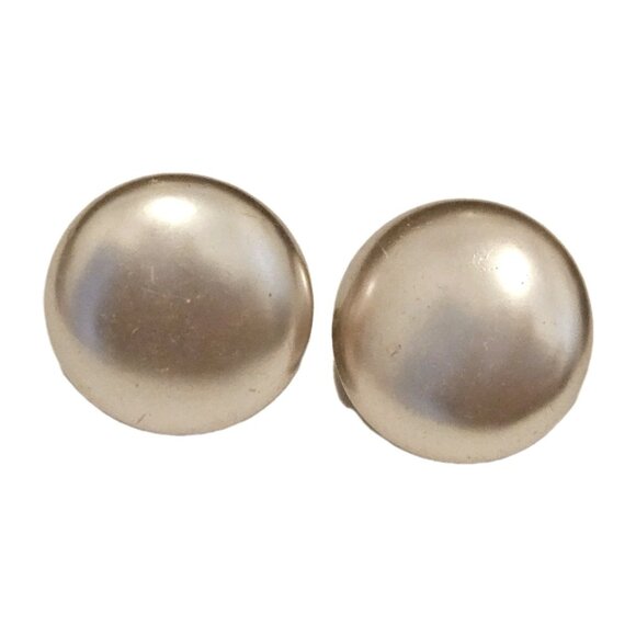 Vintage Chamapgne & Silver Tone 1" Round Resin Clip On Earrings - Picture 1 of 3